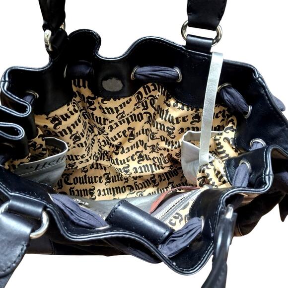 Juicy Couture Black Velour Scottie Dog Rhinestone Daydreamer Tote Y2K with Bow - Picture 6 of 13